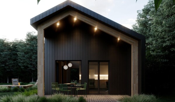 A black, modern garden suite